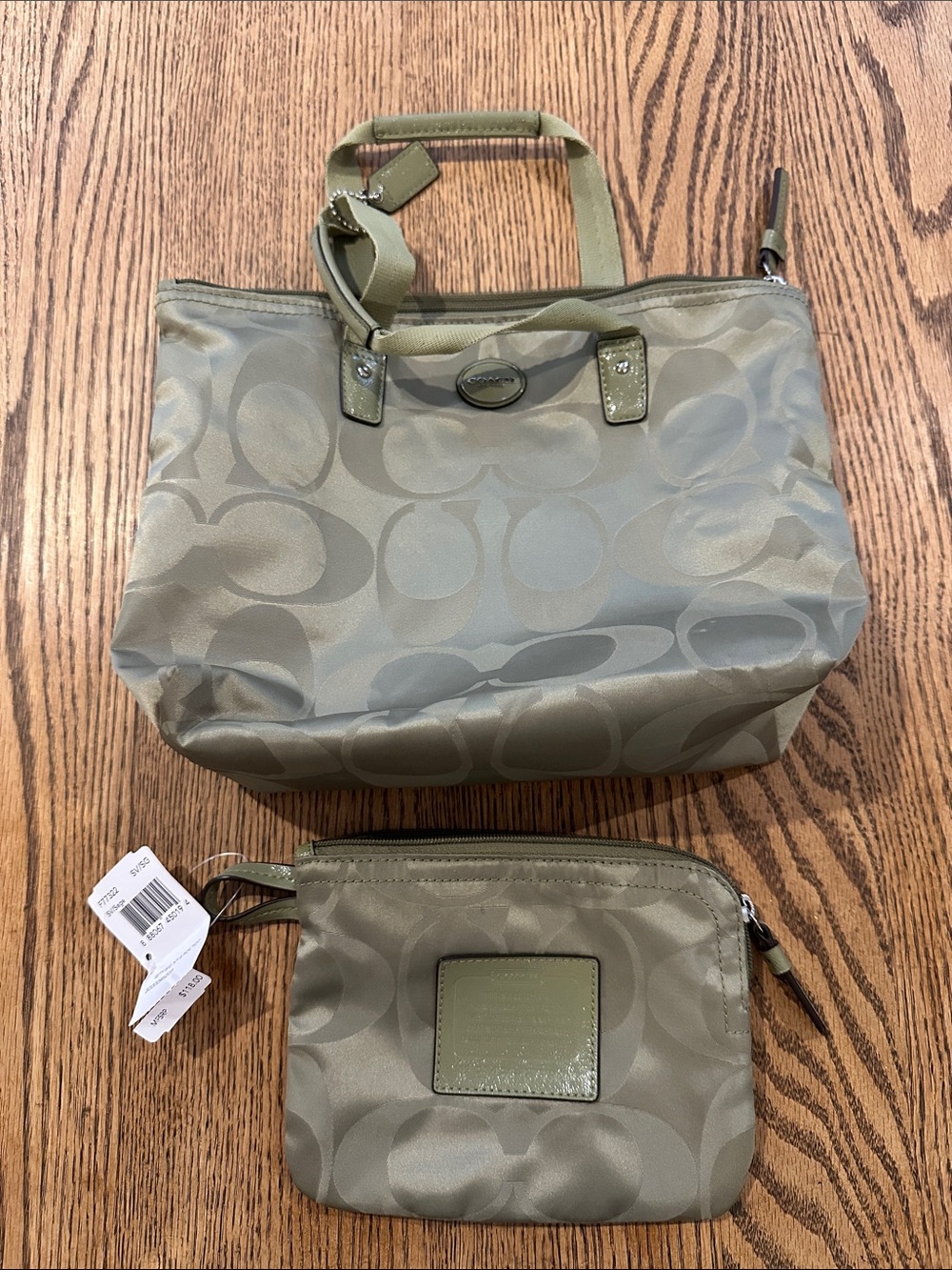 Coach Olive Green Signature Nylon Tote with Pouch